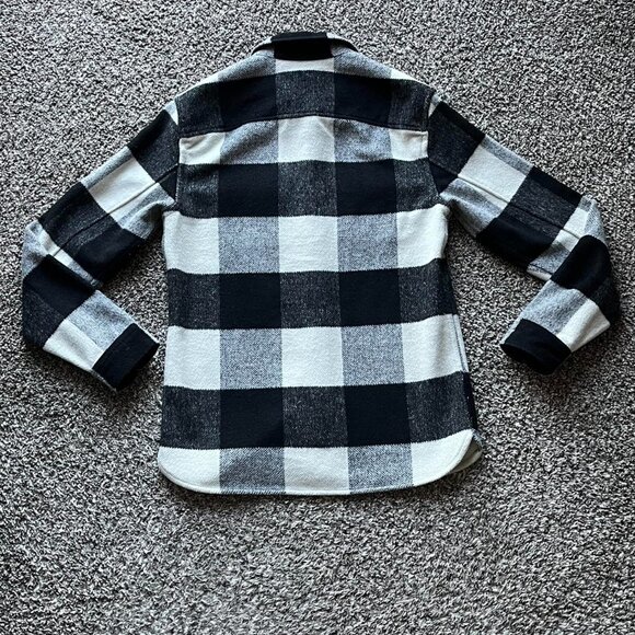 Allsaints Black White Checkered Flannel Overcoat Mens Medium Grunge Business - Picture 5 of 7